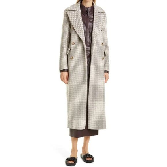 Nanushka Jackets & Blazers - Nanushka Lana Grey Check Double Breasted Long Wool Silk Coat NWOT Sz L